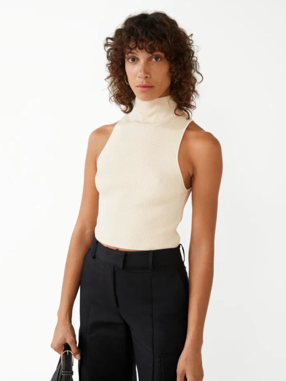 & Other Stories Viscose Mock Neck Top in Cream (Small)